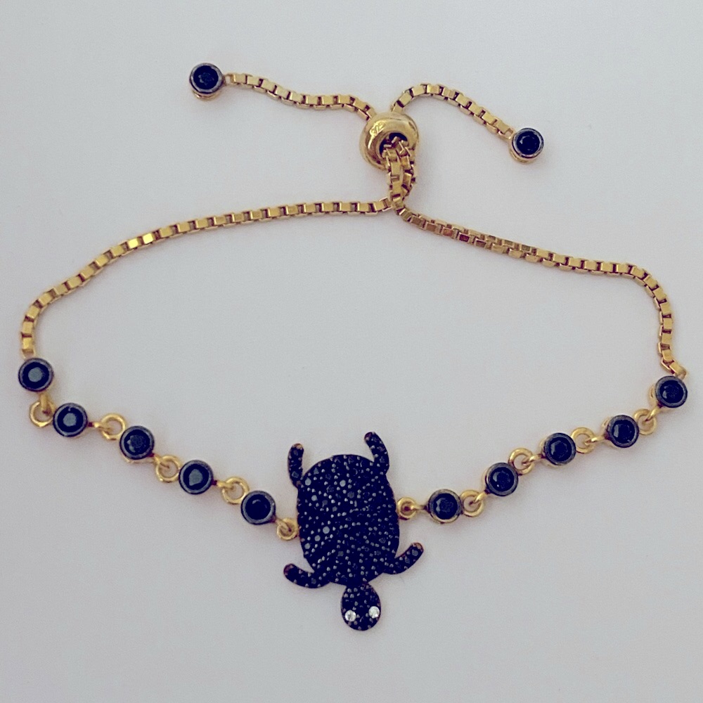 925 Silver Turtle Bracelet Black Cz 18k Yellow Gold Plated